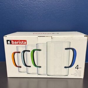 Color Handle Glass Coffee Mugs - Set of 4 (17 oz)